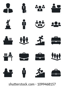Set of vector isolated black icon - manager vector, pedestal, team, place, client, case, company, desk, career ladder, group
