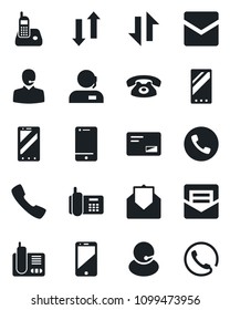 Set of vector isolated black icon - phone vector, mobile, office, support, cell, radio, mail, call, data exchange