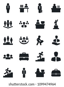 Set of vector isolated black icon - manager vector, pedestal, place, client, case, company, desk, career ladder, group