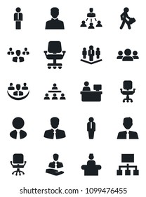 Set of vector isolated black icon - reception vector, manager, office chair, place, client, user, company, hierarchy, estate agent, group