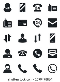 Set of vector isolated black icon - phone vector, mobile, office, 24 hours, support, radio, mail, call, data exchange