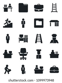 Set of vector isolated black icon - manager vector, desk, place, ladder, folder, career, cook, office chair, case