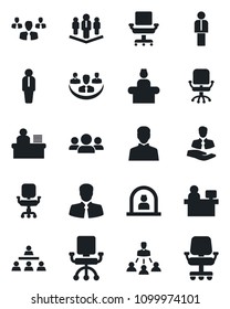 Set of vector isolated black icon - reception vector, manager, office chair, place, client, user, company, desk, hierarchy, group