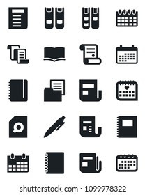 Set of vector isolated black icon - contract vector, book, pen, notepad, document, calendar, medical, folder, news, copybook, search