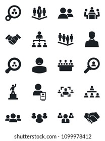 Set of vector isolated black icon - hierarchy vector, pedestal, team, patient, group, user, hr, meeting, handshake, company, client search, consumer