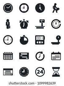 Set of vector isolated black icon - 24 around vector, calendar, clock, heavy scales, alarm, stopwatch, manager, schedule, sand