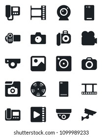 Set of vector isolated black icon - camera vector, film frame, reel, video, phone back, mobile, gallery, photo, web, intercome, surveillance
