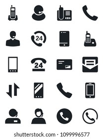 Set of vector isolated black icon - phone vector, mobile, office, 24 hours, support, cell, radio, mail, call, data exchange