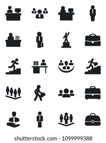 Set of vector isolated black icon - manager vector, pedestal, team, place, client, case, company, desk, career ladder, group