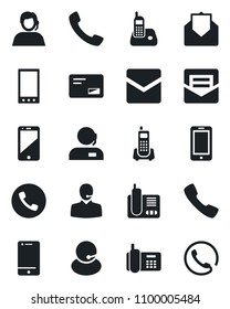 Set of vector isolated black icon - phone vector, mobile, office, support, cell, radio, mail, call