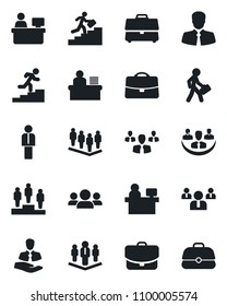 Set of vector isolated black icon - manager vector, pedestal, team, place, client, case, company, desk, career ladder, group