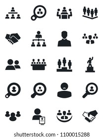 Set of vector isolated black icon - hierarchy vector, pedestal, team, patient, group, user, company, meeting, client search, consumer, handshake