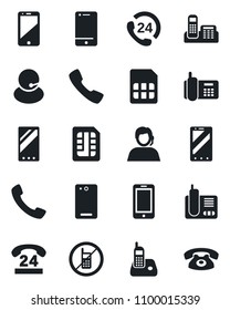 Set of vector isolated black icon - no mobile vector, phone, office, 24 hours, support, cell, radio, back, call, sim