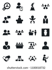Set of vector isolated black icon - passport control vector, male, baby, reception, speaking man, pedestal, team, meeting, doctor, patient, group, user, hr, waiter, consumer search, handshake