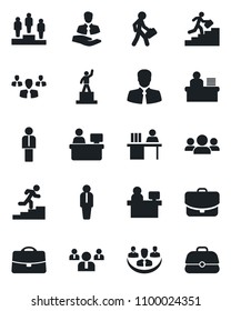 Set of vector isolated black icon - manager vector, pedestal, team, place, client, case, company, desk, career ladder, group