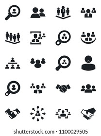 Set of vector isolated black icon - handshake vector, hierarchy, team, patient, group, company, hr, client search, consumer