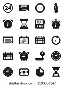 Set of vector isolated black icon - 24 around vector, alarm clock, calendar, heavy scales, stopwatch, manager, schedule, sand
