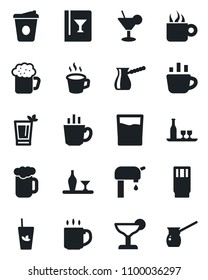 Set of vector isolated black icon - coffee vector, water supply, alcohol, wine card, drink, cocktail, phyto bar, beer, turkish
