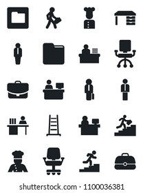 Set of vector isolated black icon - manager vector, desk, place, ladder, folder, career, cook, office chair, case