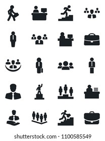 Set of vector isolated black icon - manager vector, pedestal, team, place, client, case, company, desk, career ladder, group