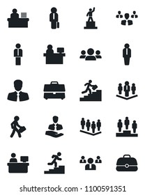 Set of vector isolated black icon - manager vector, pedestal, team, place, client, case, desk, career ladder, company, group
