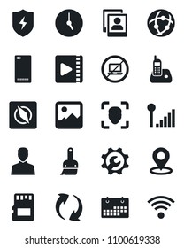 Set Of Vector Isolated Black Icon - No Laptop Vector, Radio Phone, Back, Update, Gallery, Protect, Themes, User, Clock, Sd, Network, Place Tag, Compass, Face Id, Video, Photo, Cellular Signal