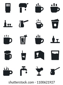 Set of vector isolated black icon - hot cup vector, coffee, water supply, alcohol, wine card, drink, cocktail, phyto bar, beer, turkish