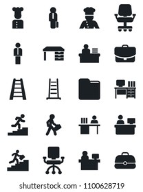 Set of vector isolated black icon - manager vector, desk, place, ladder, folder, career, cook, office chair, case