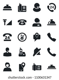 Set of vector isolated black icon - no mobile vector, reception bell, office phone, 24 hours, support, tracking, radio, call, mute, cellular signal