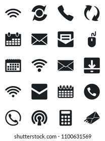 Set of vector isolated black icon - phone vector, mail, mouse, calendar, call, update, download, wireless, calculator