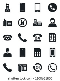 Set of vector isolated black icon - phone vector, no mobile, office, 24 hours, support, back, call, sim