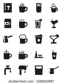 Set of vector isolated black icon - hot cup vector, coffee machine, water supply, alcohol, wine card, drink, cocktail, phyto bar, beer, turkish