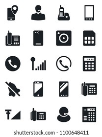 Set of vector isolated black icon - phone vector, office, support, mobile tracking, cell, radio, back, camera, sim, mute, cellular signal, combination lock