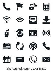 Set of vector isolated black icon - mouse vector, calendar, call, update, mail, download, wireless, calculator, phone, lock, flag