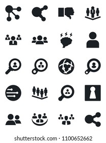 Set of vector isolated black icon - female vector, team, brainstorm, share, group, finger down, user, network, company, client search, consumer, social media