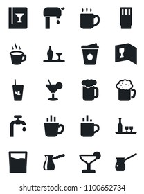 Set of vector isolated black icon - hot cup vector, coffee, water supply, alcohol, wine card, drink, cocktail, phyto bar, beer, turkish