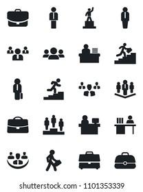 Set of vector isolated black icon - manager vector, pedestal, team, place, case, company, desk, career ladder, group