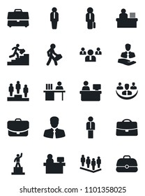Set of vector isolated black icon - manager vector, pedestal, team, place, client, case, company, desk, career ladder