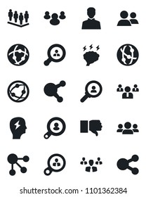 Set of vector isolated black icon - team vector, brainstorm, network, share, group, finger down, user, client search, consumer, social media
