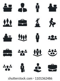 Set of vector isolated black icon - manager vector, pedestal, team, place, client, case, company, desk, group