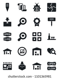 Set of vector isolated black icon - no laptop vector, contract, lady bug, plant label, heart diagnostic, medical calendar, warehouse, package, search cargo, application, sertificate, alcohol