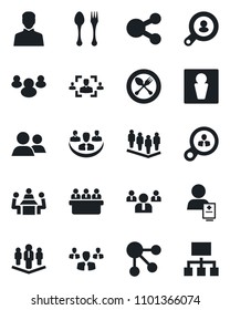 Set of vector isolated black icon - spoon and fork vector, male, team, meeting, patient, group, user, company, hr, client search, consumer, social media, hierarchy