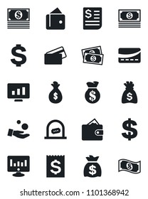 Set of vector isolated black icon - ticket office vector, dollar sign, money bag, statistic monitor, cash, receipt, credit card, wallet, investment