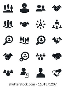 Set of vector isolated black icon - handshake vector, hierarchy, pedestal, team, patient, group, user, company, client search, consumer