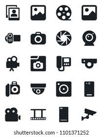 Set of vector isolated black icon - film frame vector, reel, camera, video, phone back, mobile, gallery, photo, web, intercome, surveillance