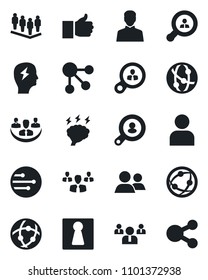 Set of vector isolated black icon - female vector, team, brainstorm, network, group, finger up, user, company, client search, consumer, social media