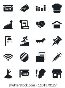 Set of vector isolated black icon - growth statistic vector, contract, sproute, caterpillar, syringe, folder document, warehouse storage, shield, equalizer, drawing pin, career ladder, rent, mail