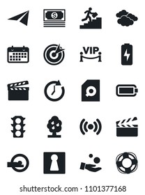 Set of vector isolated black icon - female vector, clouds, tomography, cash, traffic light, term, clapboard, battery, charge, document search, career ladder, fruit tree, vip zone, wireless, target
