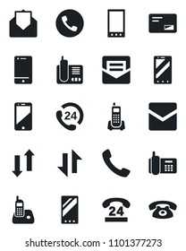 Set of vector isolated black icon - phone vector, mobile, office, 24 hours, cell, radio, mail, call, data exchange
