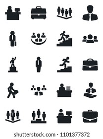 Set of vector isolated black icon - manager vector, pedestal, team, place, client, case, company, desk, career ladder, group
